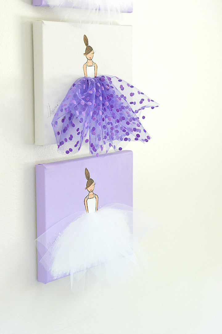 Girls Wall Decor Set - Dressi Diva Purple Polkadot Ballerina Art | Shenasi Concept