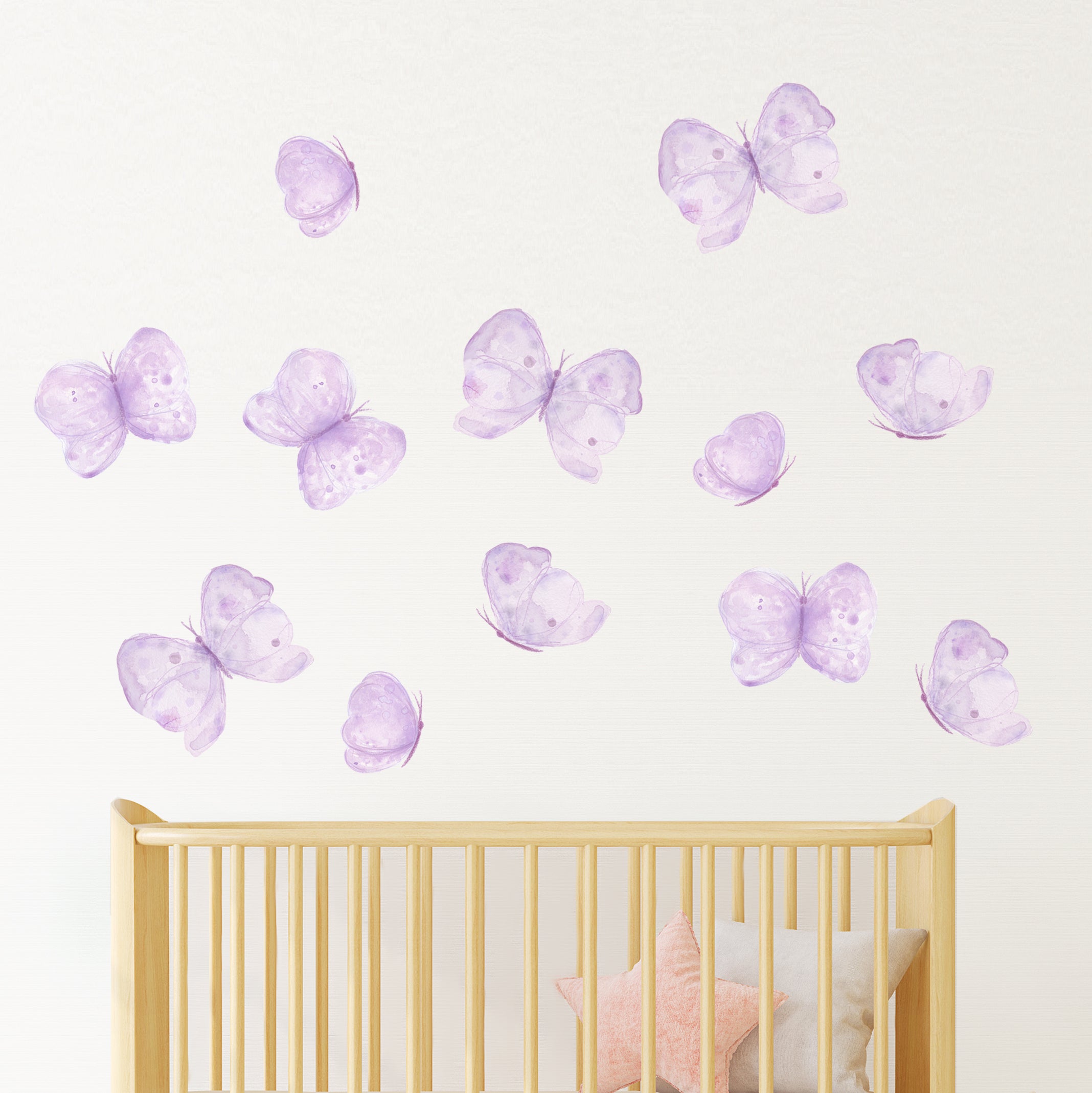 Pink Butterfly Wall Decals | Watercolor Removable Peel & Stick Wall Stickers For Nursery, Bedroom, Classroom Decor