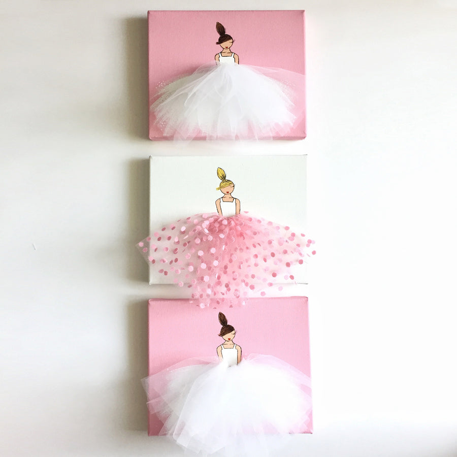 Set of Dressi Divas - Pink and Polkadots Ballerina Art