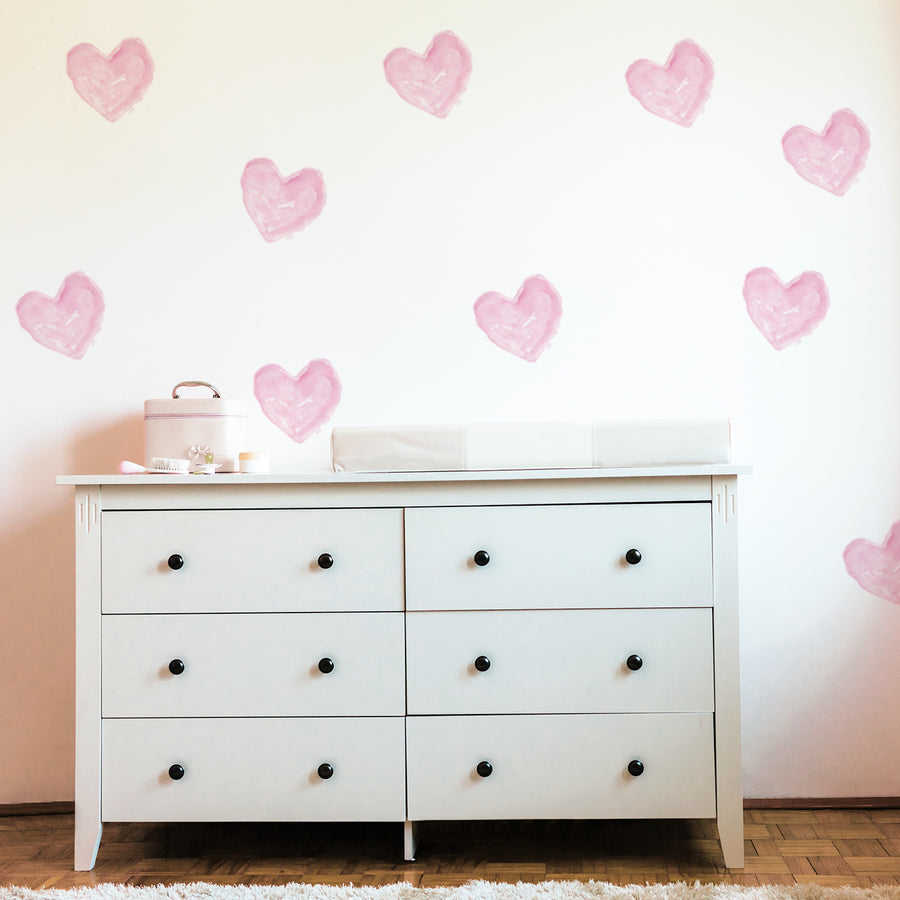 watercolor pink hearts nursery girls room wall decal | Peppy Lu