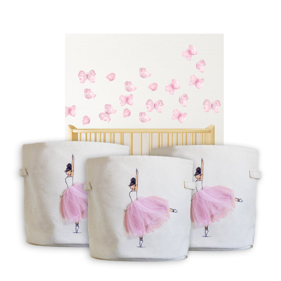 Pink Canvas Storage Bin, Toy Basket for Girl Nursery and Kids Rooms