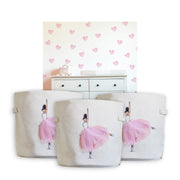 Pink Canvas Storage Bin, Toy Basket for Girl Nursery and Kids Rooms