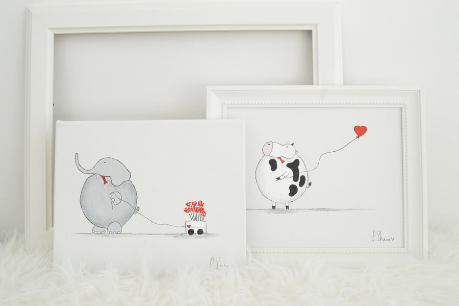 Boy Nursery Art Bob Elephant Art and Alex the Cow| Shenasi Concept