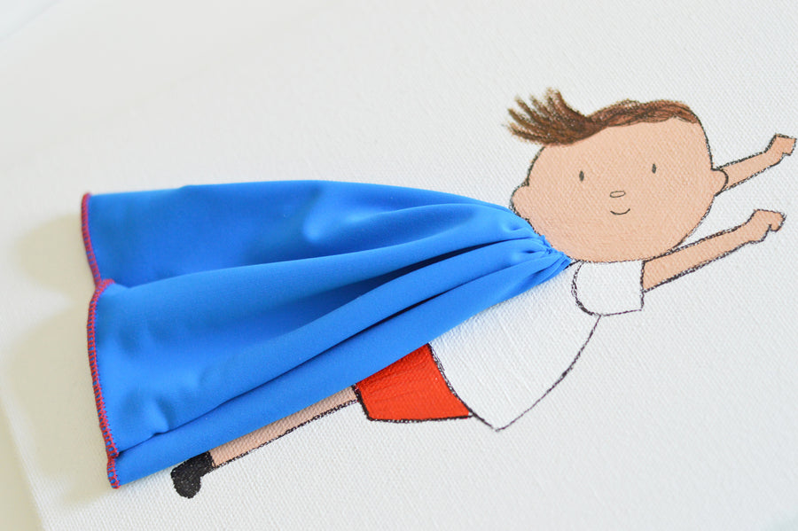 Nursery Wall Art - Milo the Hero Blue Cape | Shenasi Concept