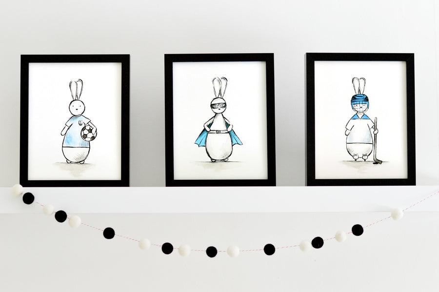Boys Nursery Art Prints Set  - Superhero Bunny | Shenasi Concept