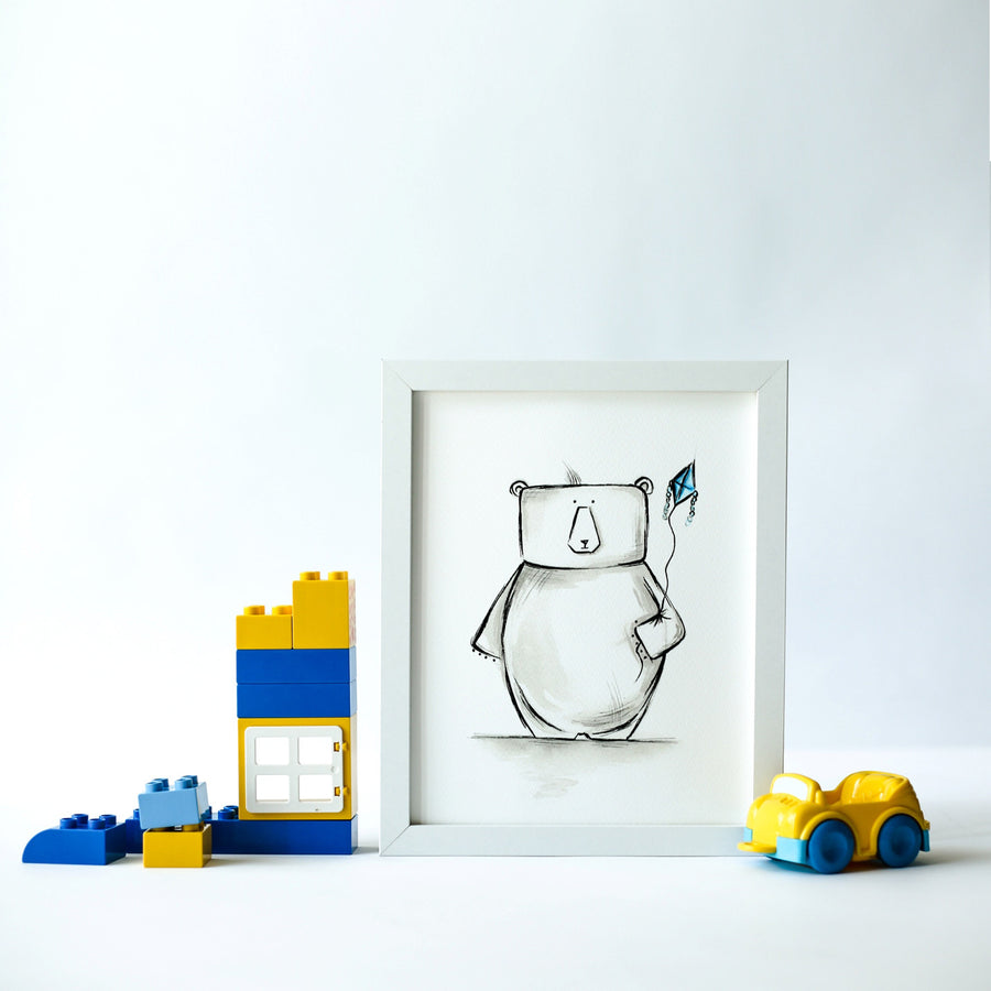 Nursery Decor Boy - Simon With Kite Art Print | Shenasi Concept