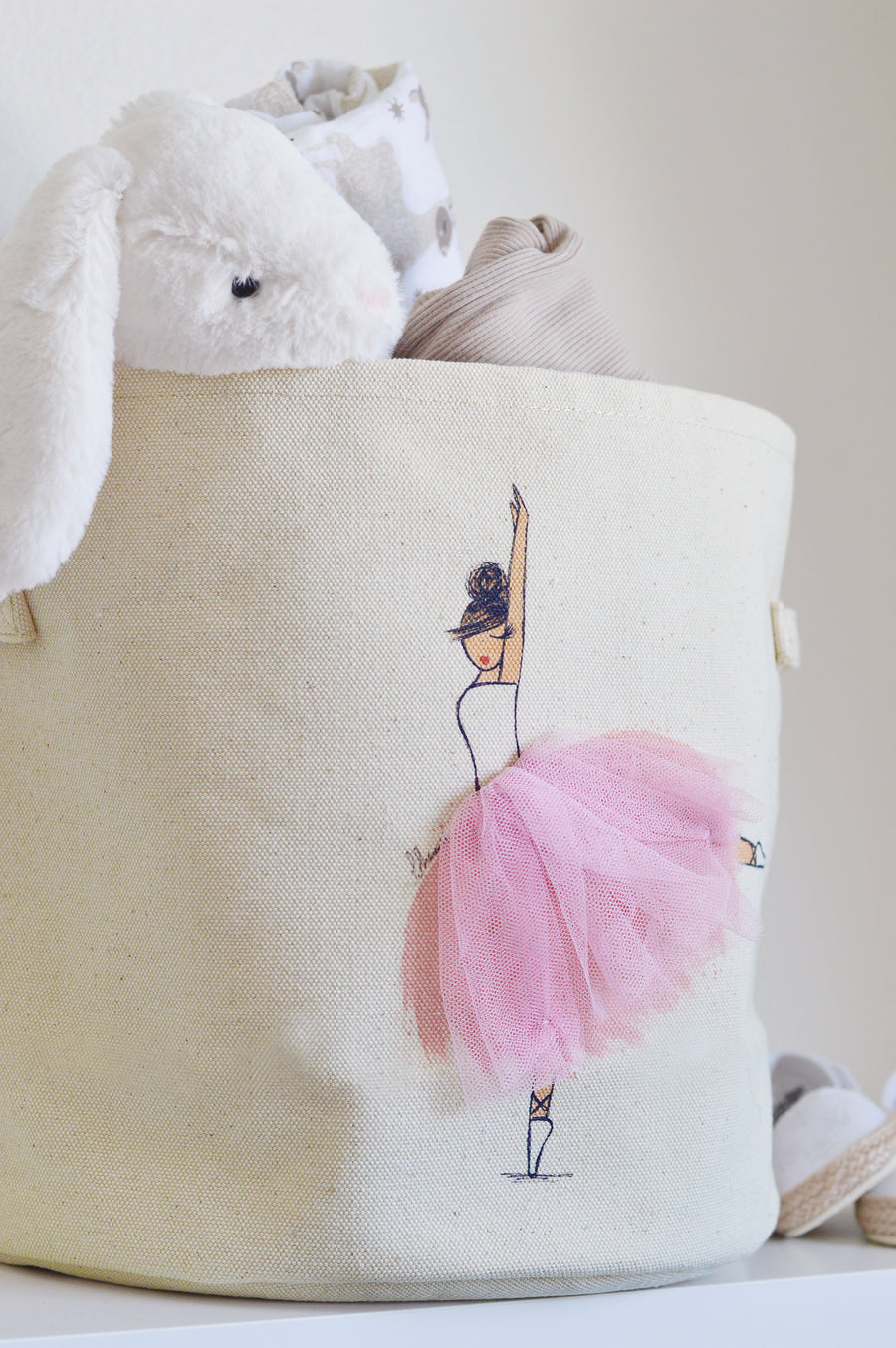 Ballerina Canvas Storage Basket, Toy Bin for Nursery and Children  Rooms