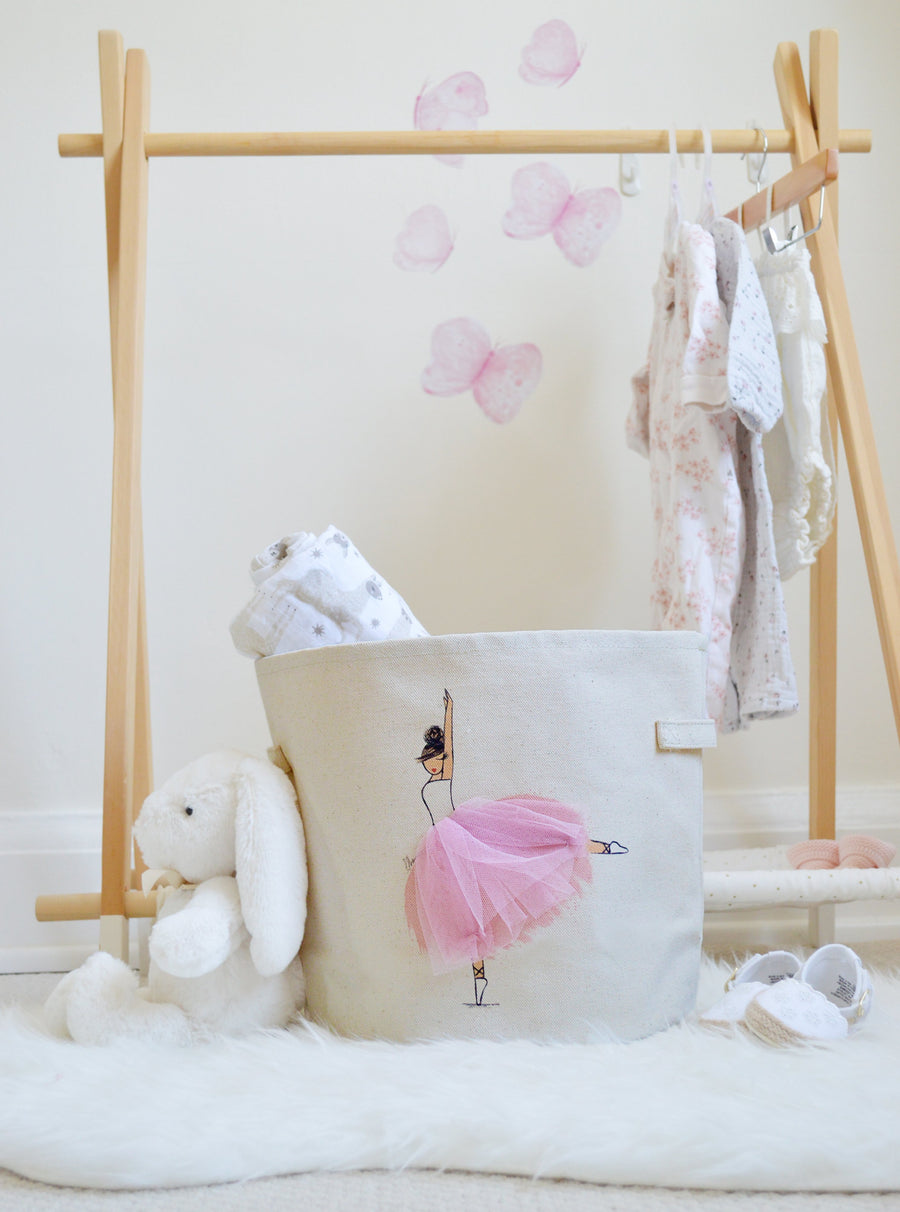 Pink Canvas Storage Bin, Toy Basket for Girl Nursery and Kids Rooms
