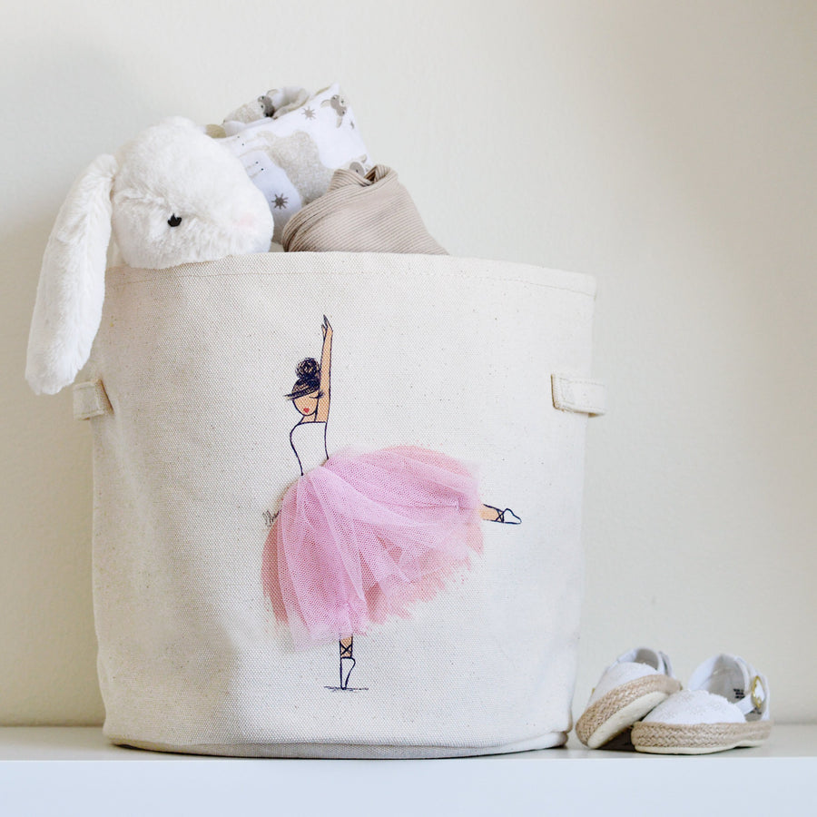 Ballerina Canvas Storage Bin, Toy Basket for Nursery and Kids Rooms | Peppy Lu