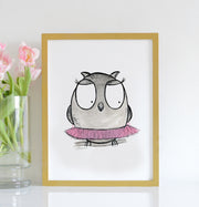girl nursery art print - owl with pink tutu - shenasi concept
